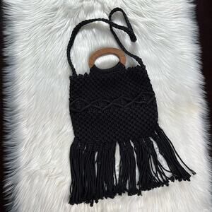 Danielle Nicole Black Macrame Fringe Bag